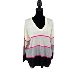 Whisper By Brodie Womens Stripe Fine Cashmere Knit Pullover Sweater Multi Medium
